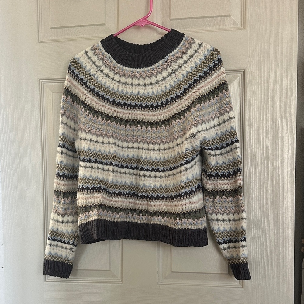 American Eagle Outfitters Snow Stopper Gray Multicolor Crew Neck Sweater